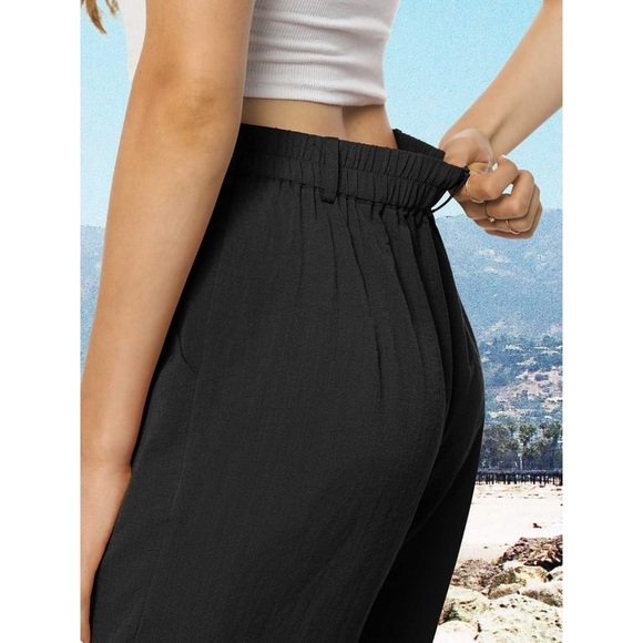 Airmenty Womens Casual Wide Leg Pants High Waisted Button Down Straight - Picture 3 of 5